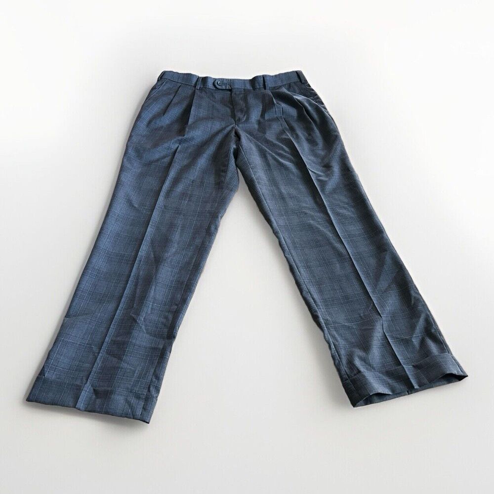 Coppley 1883 Cuffed Dress Pants Men's 36x30 Gray Plaid Pleated Front 100% Wool